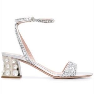 NEW Miu Miu Crystal Embellished Glitter Sandals